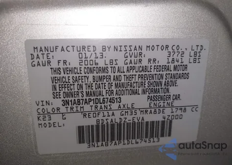 2013 Nissan Sentra Sv z USA, uszkodzony, nr VIN 3N1AB7AP1DL674513